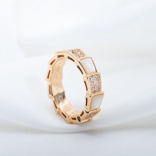 Bvlgari Serpenti Ring Pink Gold MOP Cubic Zirconia Paved 4MM