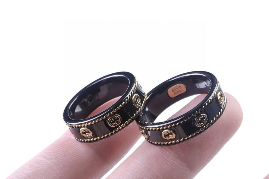 gold Gucci Black Ceramic Ring